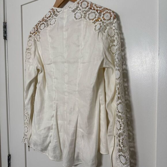 Vintage Anne Fontaine Neoma Jacket Sz 38 Small White Lace Linen Blend Full Zip - Picture 9 of 15